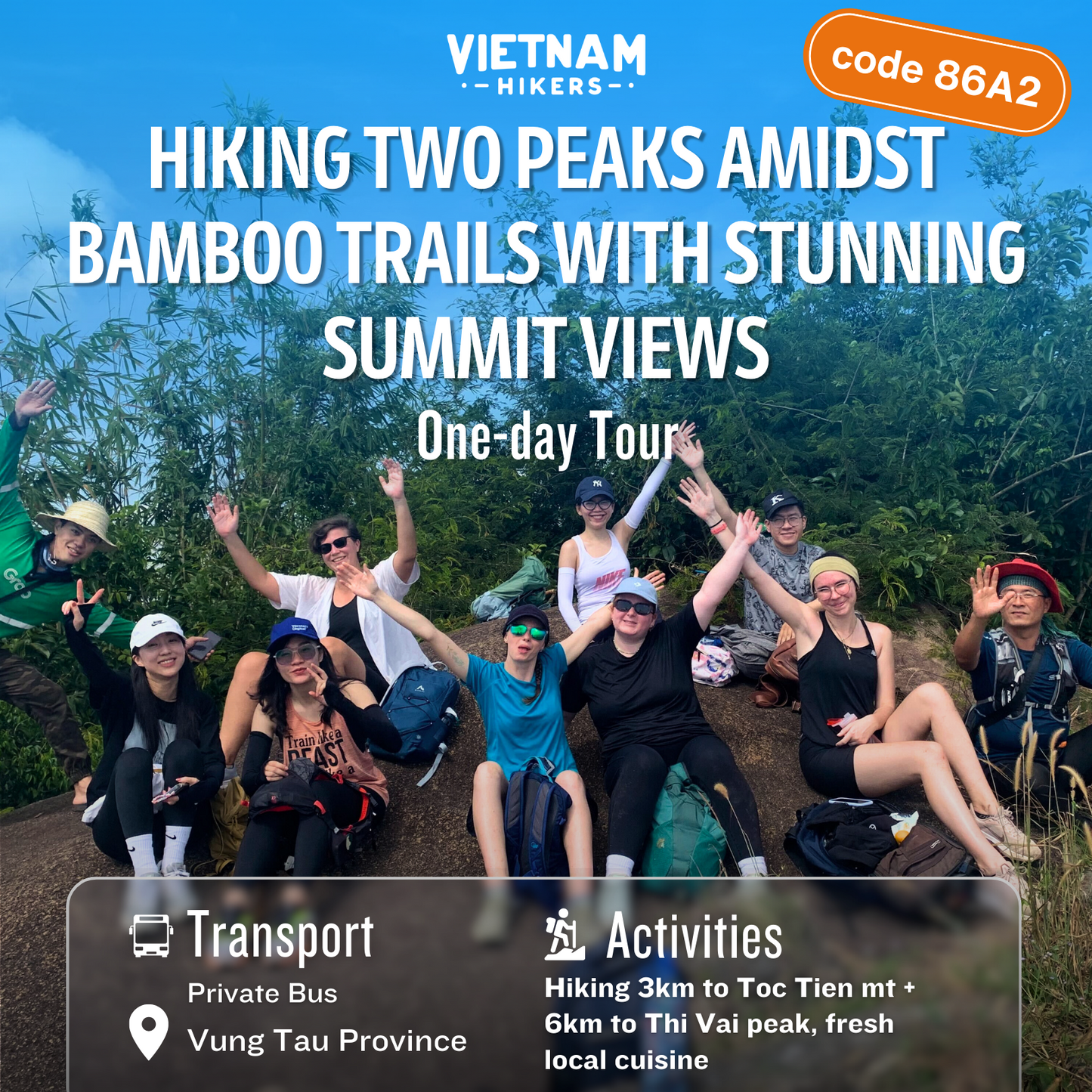 86A2: Caminata por dos picos entre senderos de bambú con impresionantes vistas de la cumbre