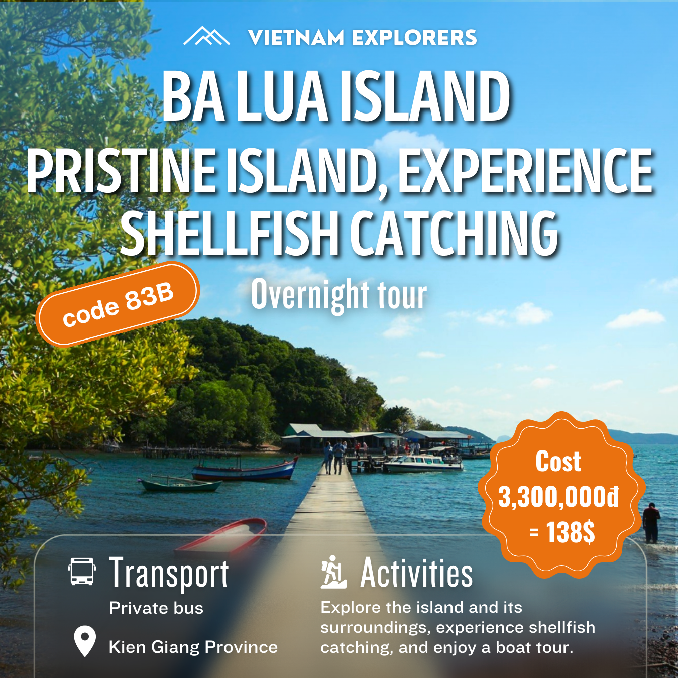 83B: (2 DAYS) Pristine Ba Lua Island - Island-hopping, Shellfish-Catching + Seafood!